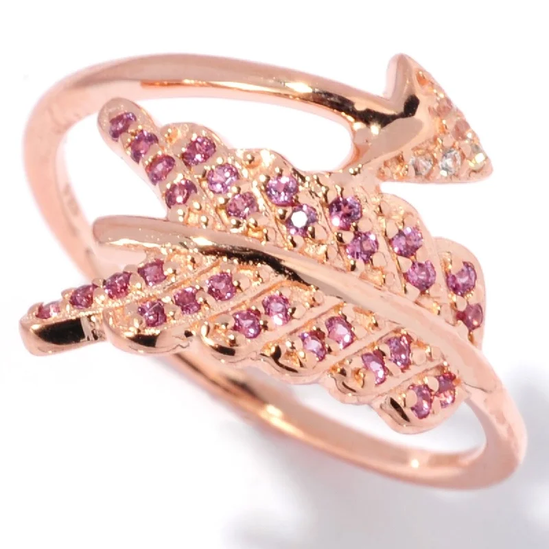 Women’s fashion statement rings-18K Rose Vermeil Rhodolite & White Topaz Feathered Arrow Bypass Ring