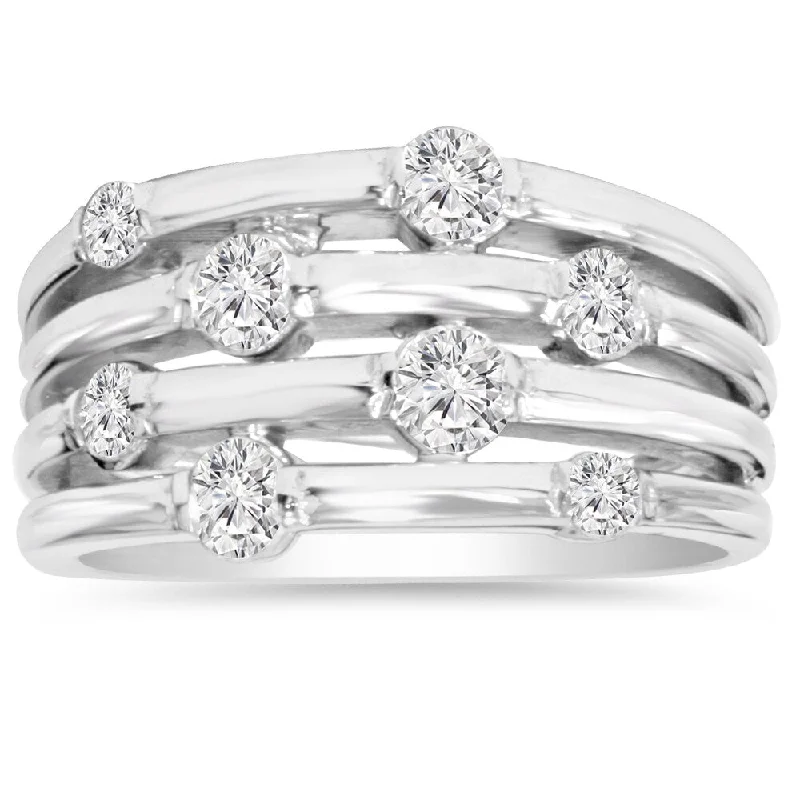 Women’s textured rings-14k White Gold 1ct TDW Journey Diamond Right Hand Ring