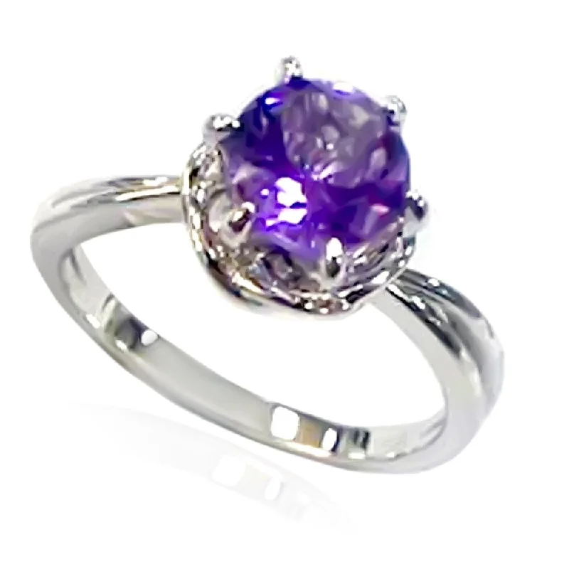 Women’s vintage diamond rings-Rhodium Over Sterling Silver 0.78Ctw African Amethyst Ring