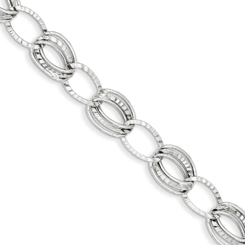 Women’s pearl bracelet-Curata 14k White Gold 7.5" Polished and Textured Hollow With Ext. Bracelet