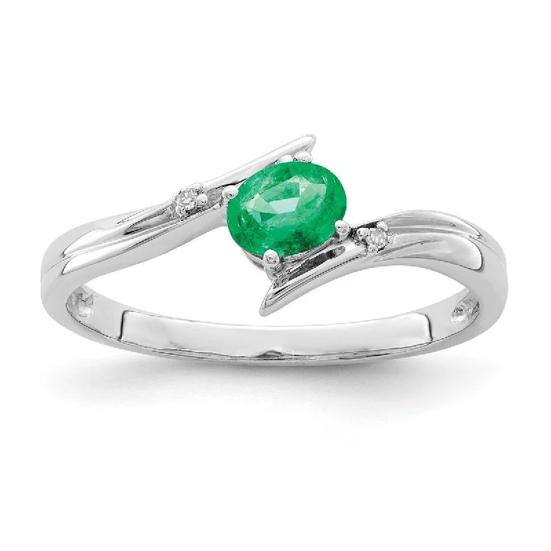 Women’s multi-stone rings-Curata 925 Sterling Silver Polished Open back Emerald and Diamond Ring