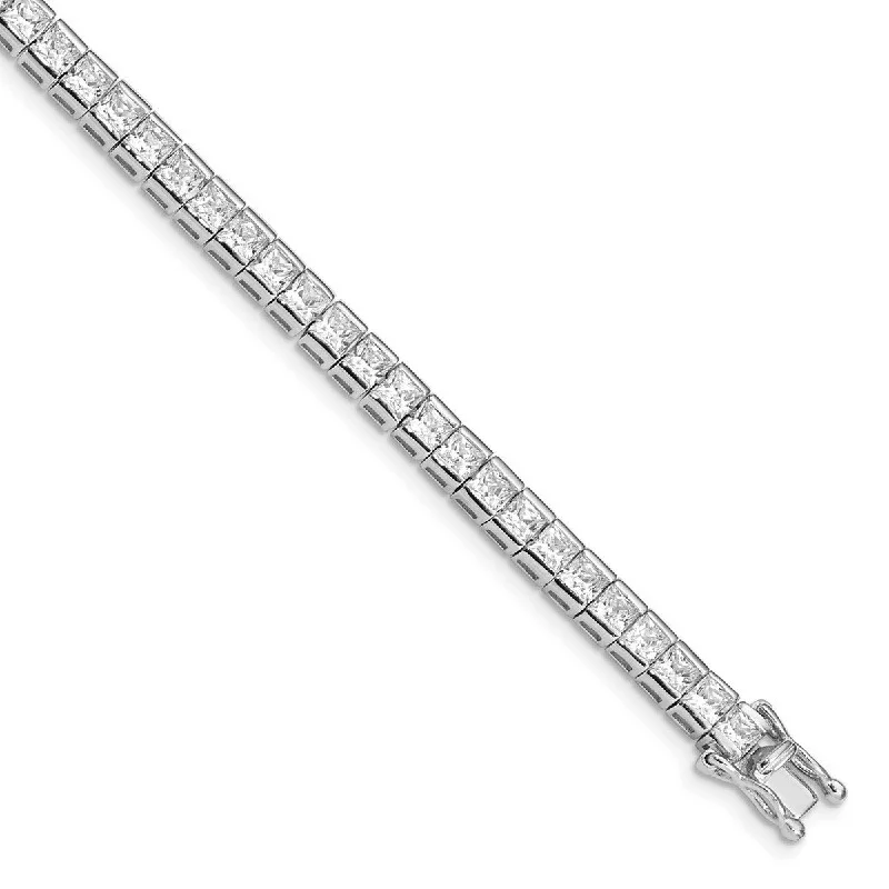 Women’s diamond bangles-Curata 925 Sterling Silver Polished Box Catch Closure Rhodium Plated CZ Cubic Zirconia Simulated Diamond Bracelet