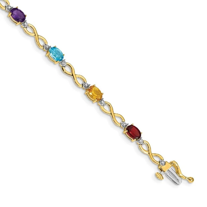 Women’s stackable bracelets-Curata 5mm 14k Rainbow Gemstone and Diamond Bracelet