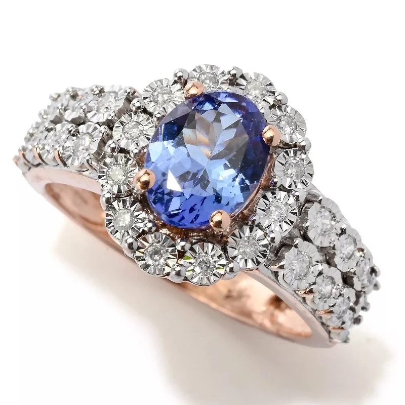 Women’s anniversary rings-14K Rose Gold 1.47ctw Tanzanite & Diamond Double Row Ring