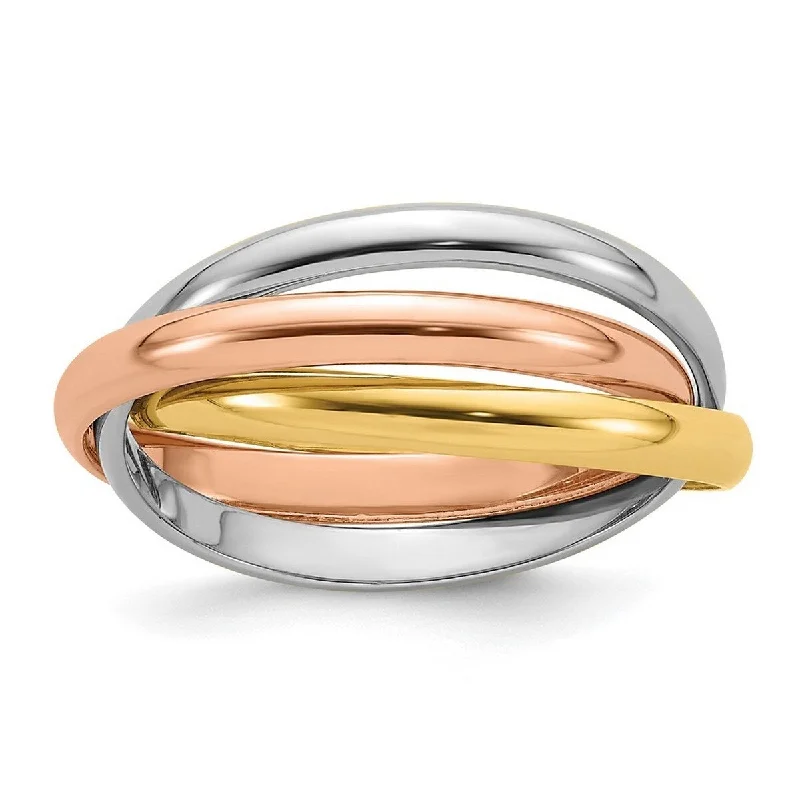 Women’s rose gold gemstone rings-Curata 14k Tri Color Hollow Gold Polished Rolling Ring