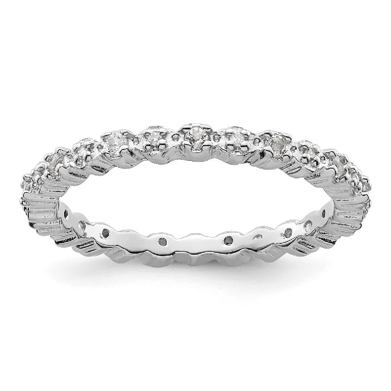 Women’s matching ring sets-Curata 925 Sterling Silver Polished Prong set Stackable Expressions White Topaz and Diamond Ring