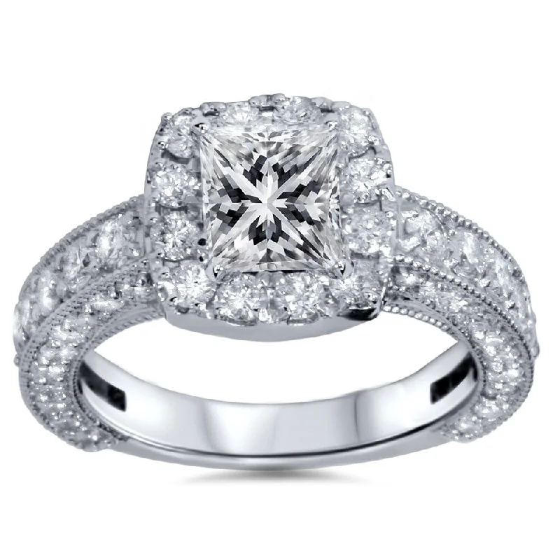 Women’s cocktail rings-14k White Gold 2 1/2ct TDW Clarity-enhanced Princess-cut Diamond Heirloom Ring