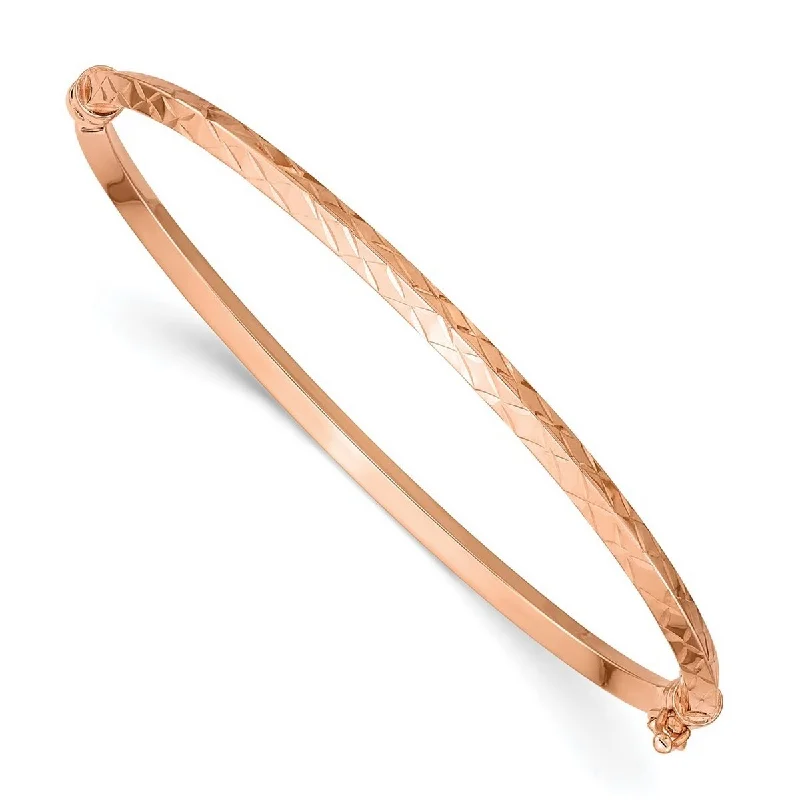 Women’s custom bracelet-Curata 3.25mm 14k Rose Gold Polished Sparkle Cut Hinged Cuff Stackable Bangle Bracelet 7 Inch