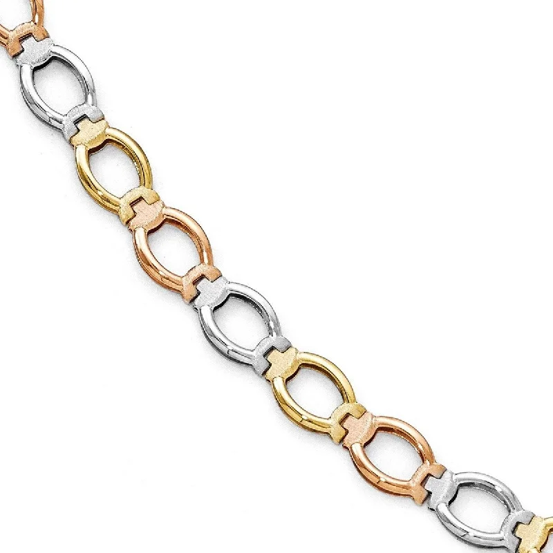 Women’s vintage bangle-Curata 14k Tri Color Gold Polished and Satin Link Bracelet 7.5 Inch