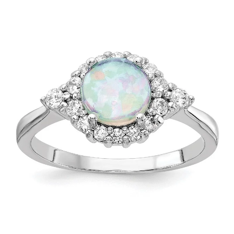 Women’s multi-stone rings-Curata 925 Sterling Silver Simulated Opal and Cubic Zirconia Ring