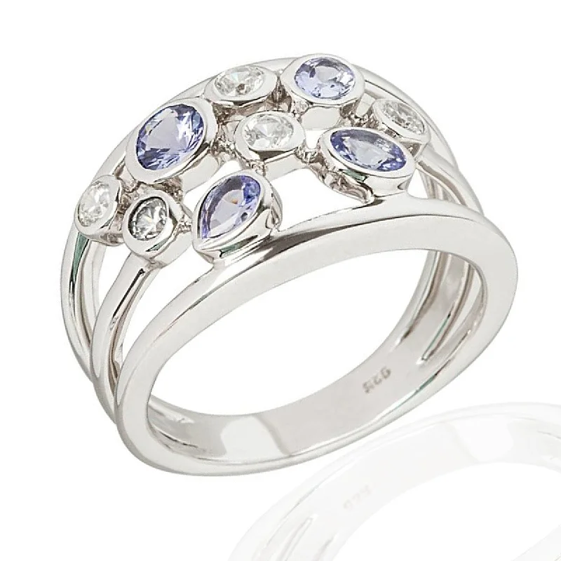 Women’s vintage-style rings-925 Sterling Silver Tanzanite And White Natural Zircon Cluster Ring