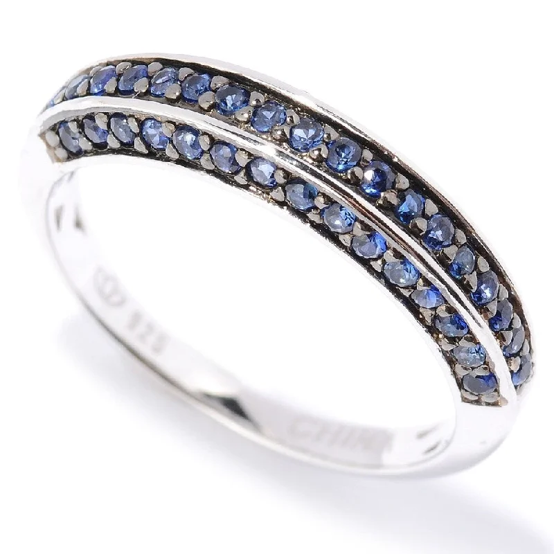 Women’s men’s wedding rings-Platinum o/Silver Created Blue Sapphire Band Ring