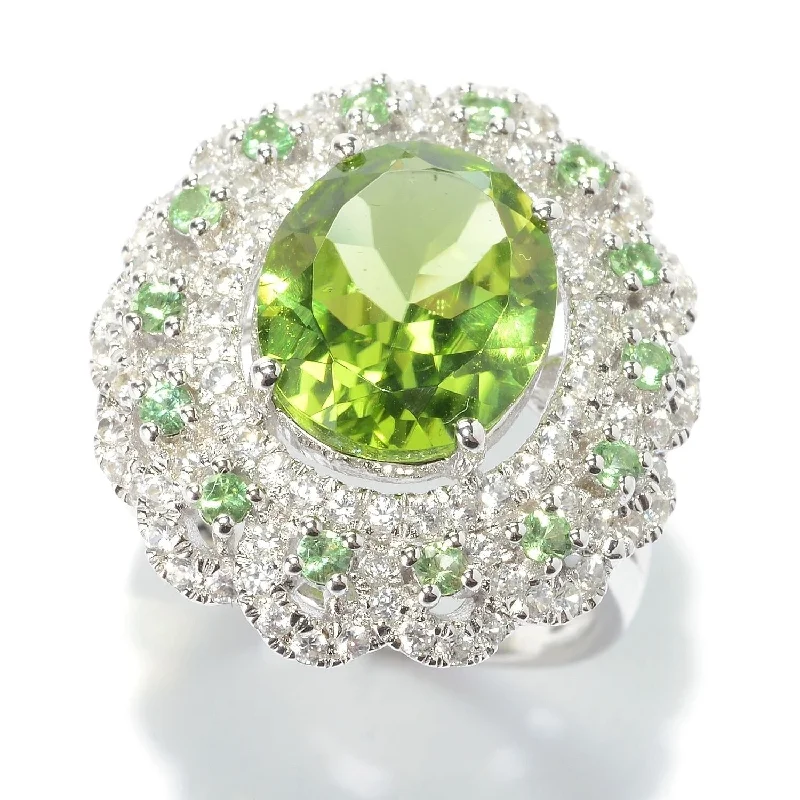 Women’s unique rings-Pinctore Ster Silver Peridot, Tsavorite & White Zircon Cocktail Ring, Size 7 - Green