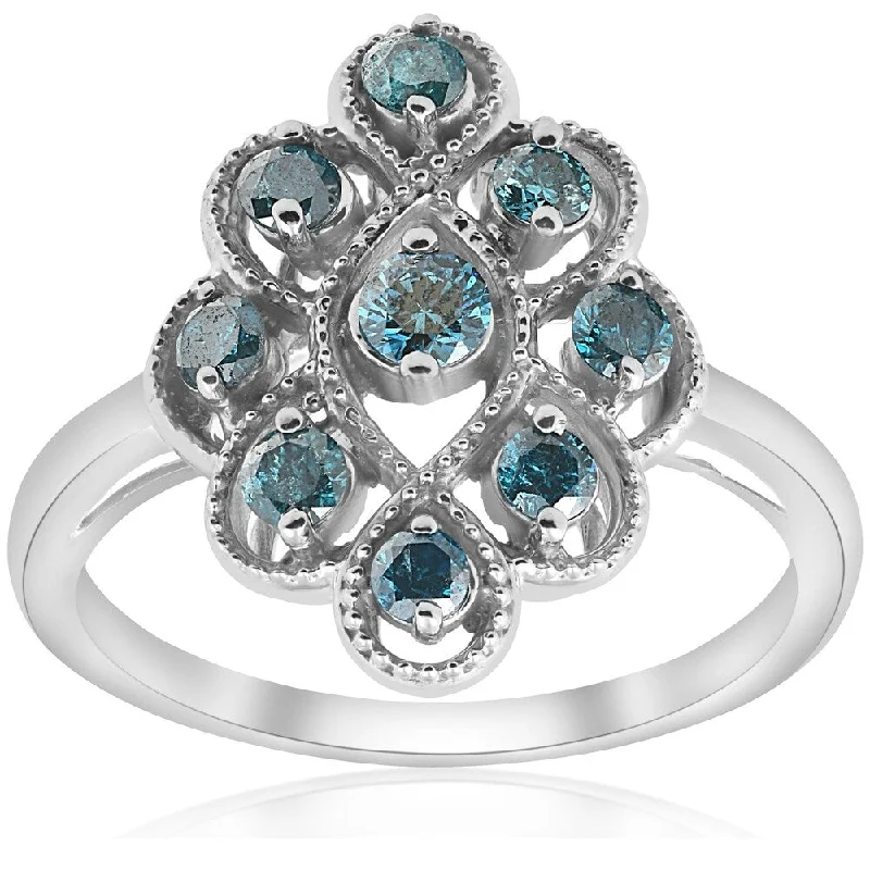 Women’s men’s style rings-Pompeii3 5/8ct TDW Blue Diamond Vintage Womens Right Hand Anniversary Ring