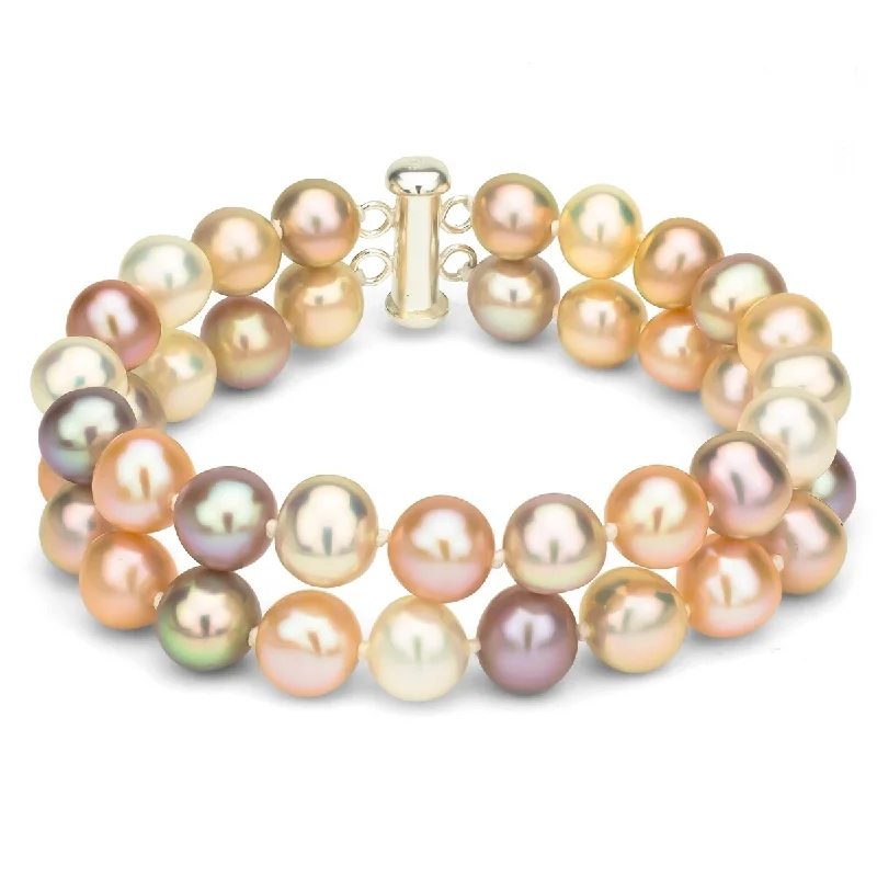 Women’s engraved cuff bracelet-Women’s gold cuff bracelets-DaVonna Sterling Silver 2-row Multi Pink Freshwater Cultured Pearl Bracelet, 8-9mm