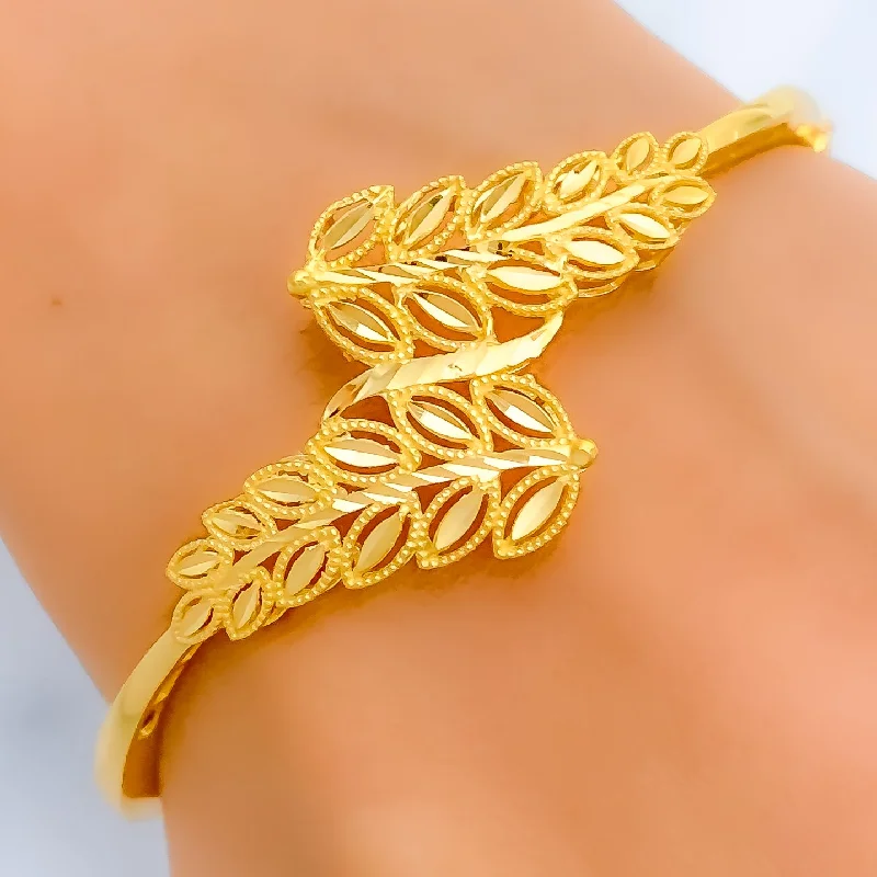 Women’s fashion bangle-Women’s wedding bangles-Shimmering Leaf 22k Gold Bangle Bracelet