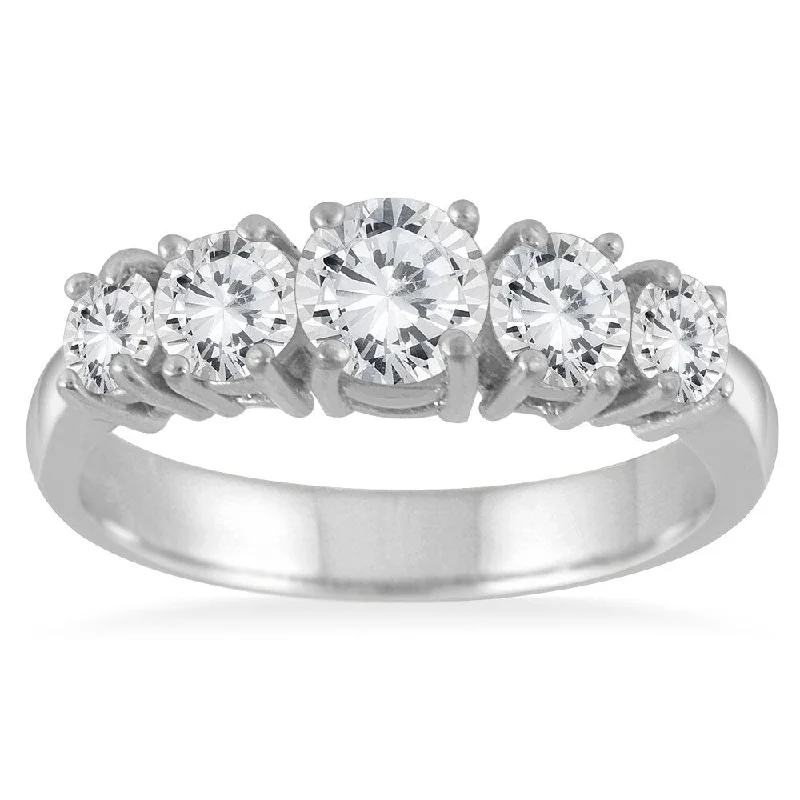 Women’s bohemian rings-1 1/4 Carat TW 5 Stone White Diamond Ring in 14K White Gold (K-L Color, I2-I3 Clarity)