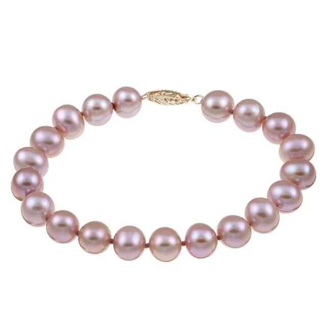 Women’s stacked bangles-Women’s personalized bangles-DaVonna 14k Gold 9-10mm Pink freshwater Pearl Bracelet 7.25-inch