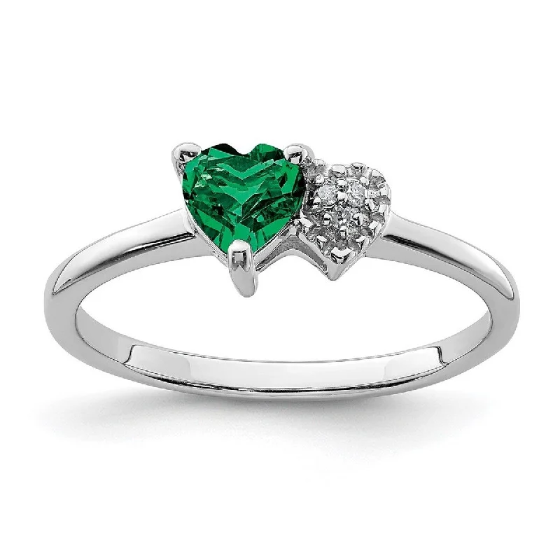 Women’s platinum rings-Curata 925 Sterling Silver Polished Created Emerald and Diamond Ring