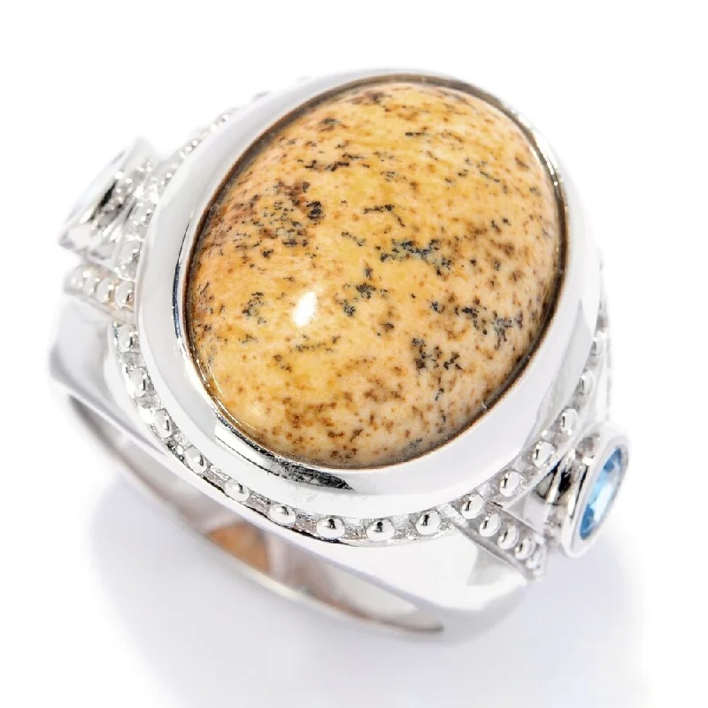 Women’s diamond solitaire rings-Sterling Silver 18 x 13mm Picture Jasper & Swiss Blue Topaz Ring