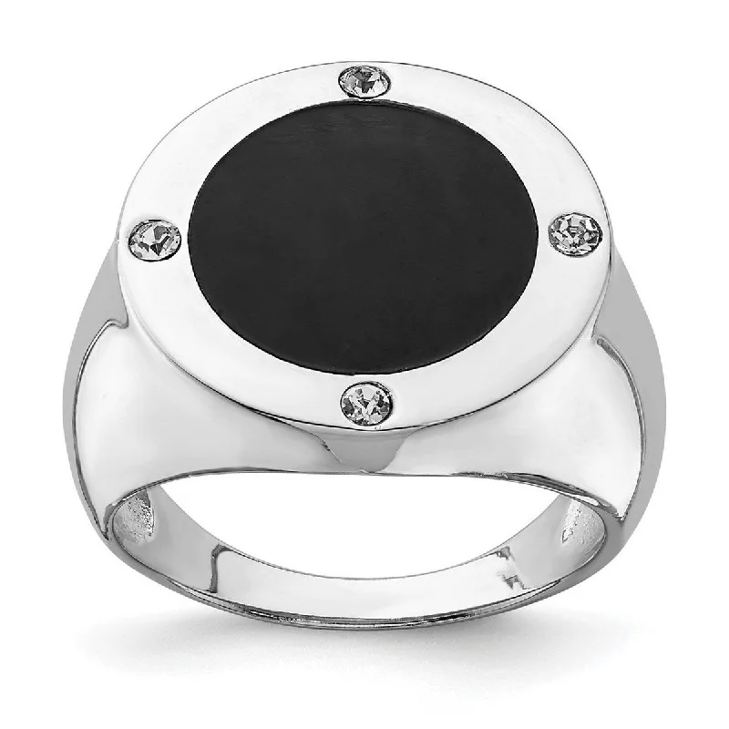 Women’s diamond rings-Curata 925 Sterling Silver Polished Rhodium Plated Black Simulated Onyx and Cubic Zirconia Ring