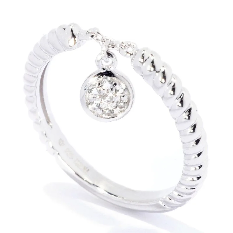 Women’s eternity rings-Sterling Silver Round White Topaz Dangle Charm Stack Band Ring