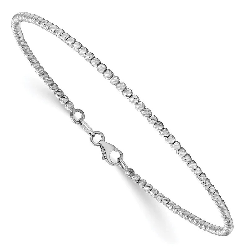 Women’s oval bracelet-14k White Gold 2mm Diamond-Cut Beaded Bracelet, 7"