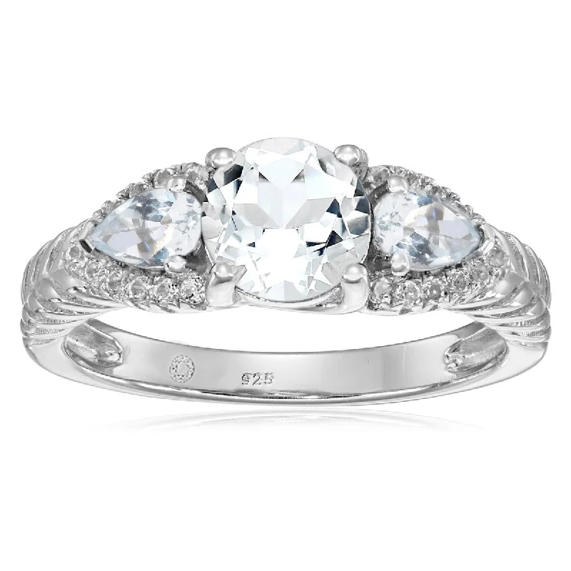 Women’s fancy-cut rings-925 Sterling Silver White Topaz 3-stone Ring