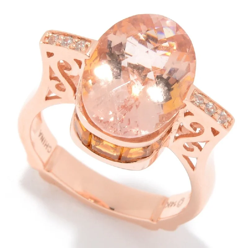 Women’s platinum rings-14K Gold 6.43ctw Morganite, Citrine & White Zircon Ring