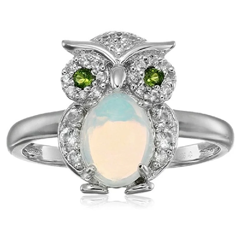 Women’s cushion-cut diamond rings-Sterling Silver Ethiopian Opal, Chrome Diopside & White Sapphire Ring